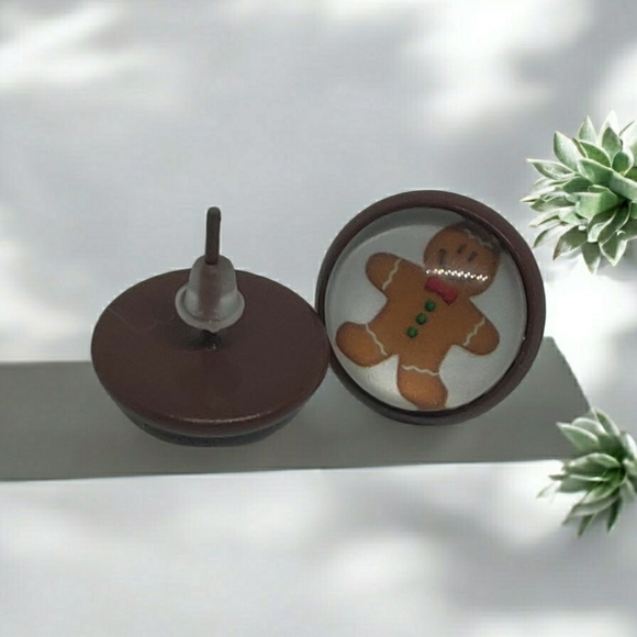Gingerbread Boy Cabochon Earring Studs - Picture 3 of 3